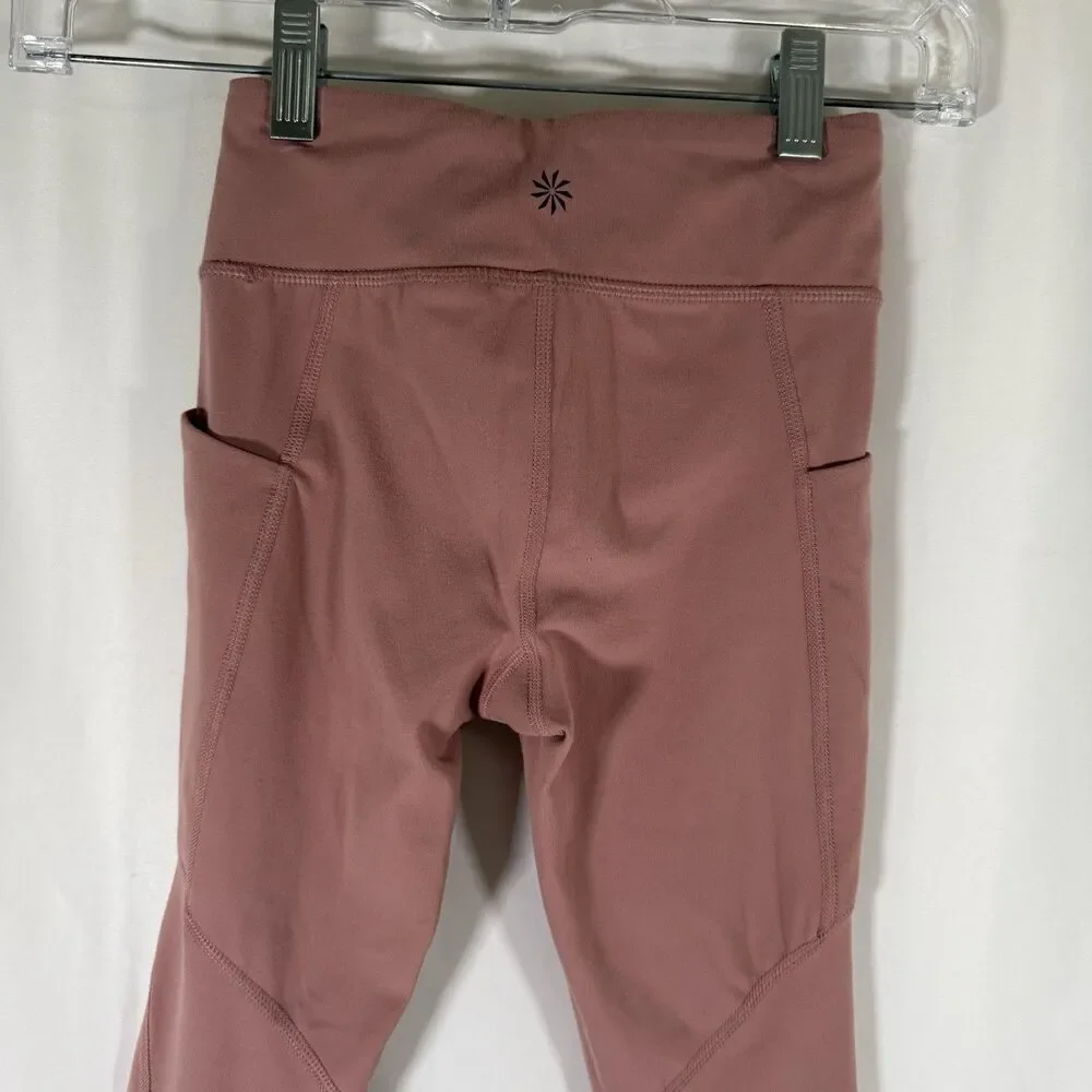 Athleta Girl Leggings Girl Small 7 Coral Pink Pull On Drawstring High Rise Capri